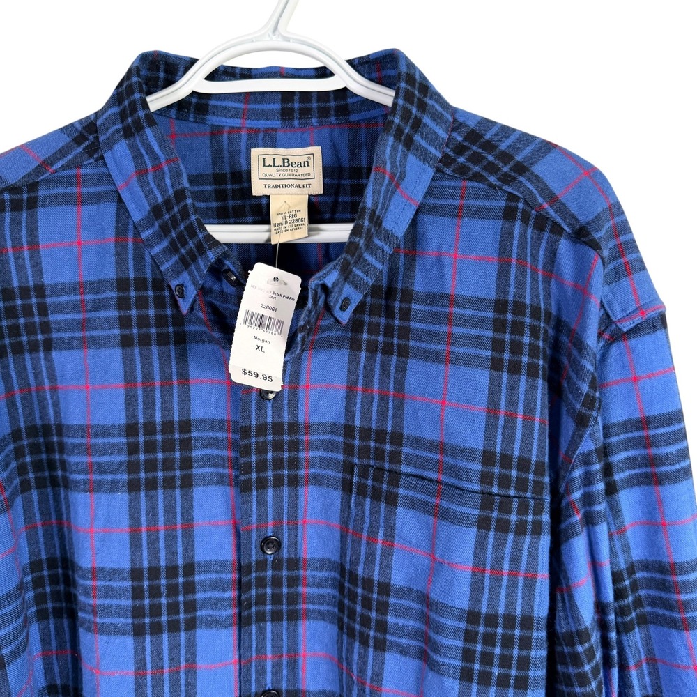 LL Bean Scotch Plaid Flannel Shirt Mens XL Morgon Blue Traditional‎ Fit NWT